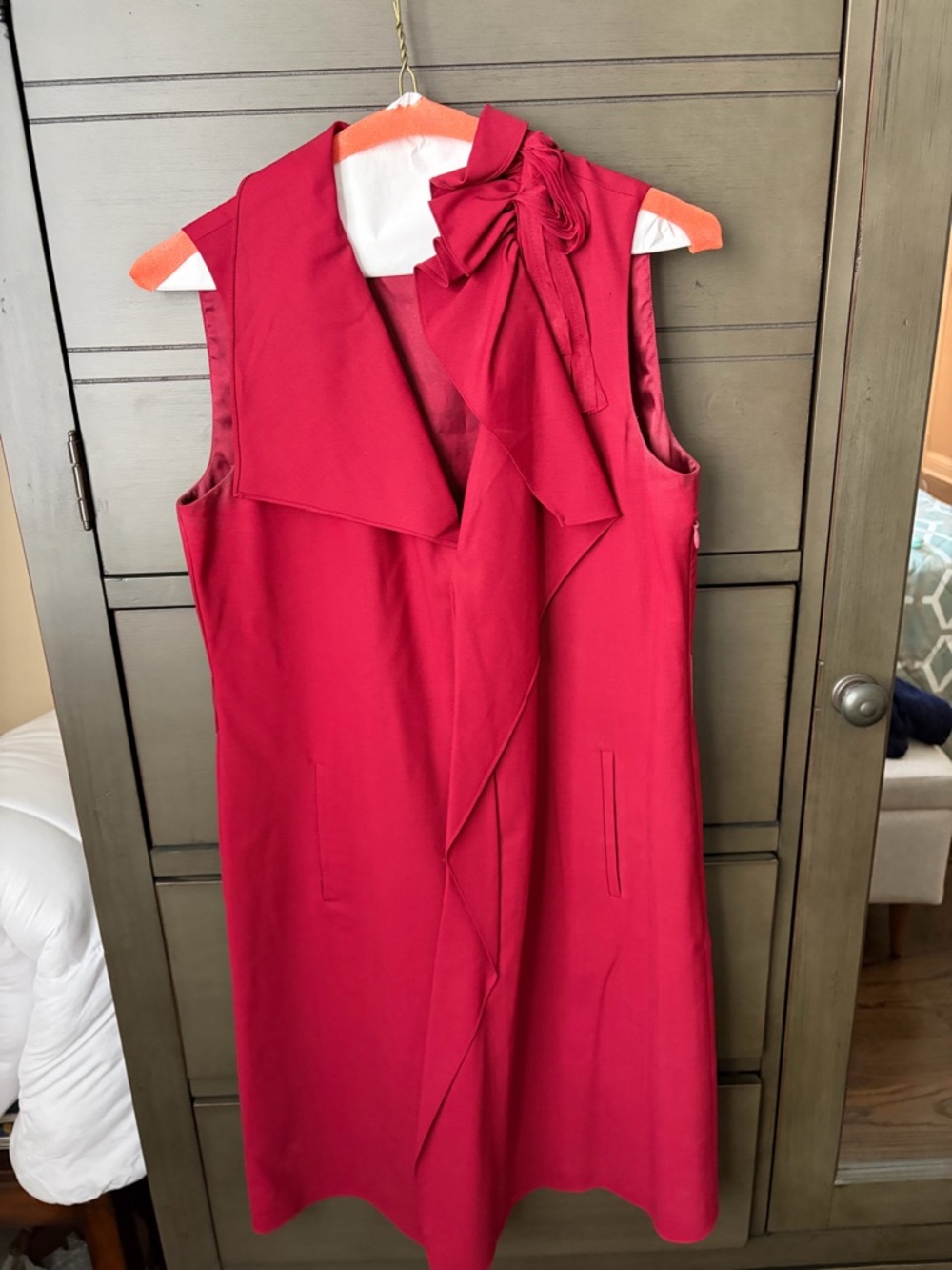 Elie Tahari Dark Red Sleeveless Bow-Detail Midi Dress